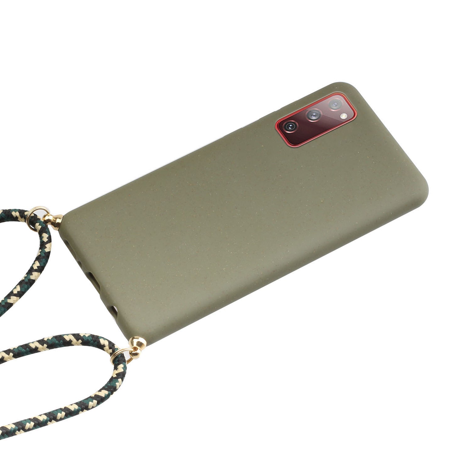 For Samsung Galaxy S20 FE 4G/FE 5G/S20 Lite/S20 FE 2022 TPU + Wheat Straw Phone Case with Strap - Army Green