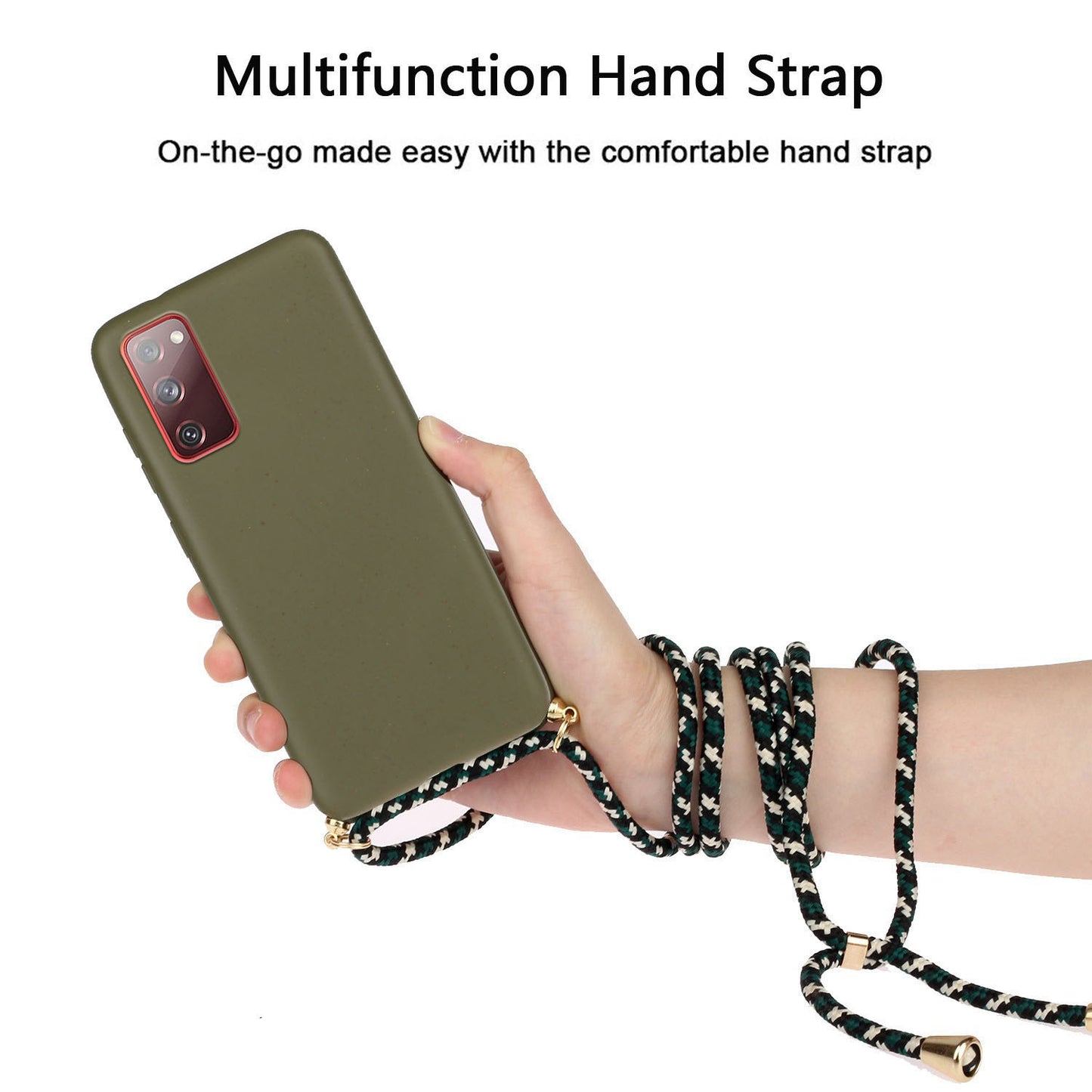 For Samsung Galaxy S20 FE 4G/FE 5G/S20 Lite/S20 FE 2022 TPU + Wheat Straw Phone Case with Strap - Army Green