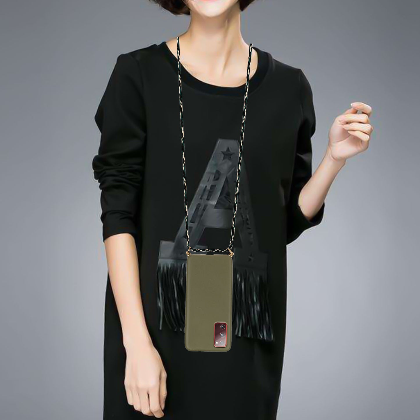 For Samsung Galaxy S20 FE 4G/FE 5G/S20 Lite/S20 FE 2022 TPU + Wheat Straw Phone Case with Strap - Army Green