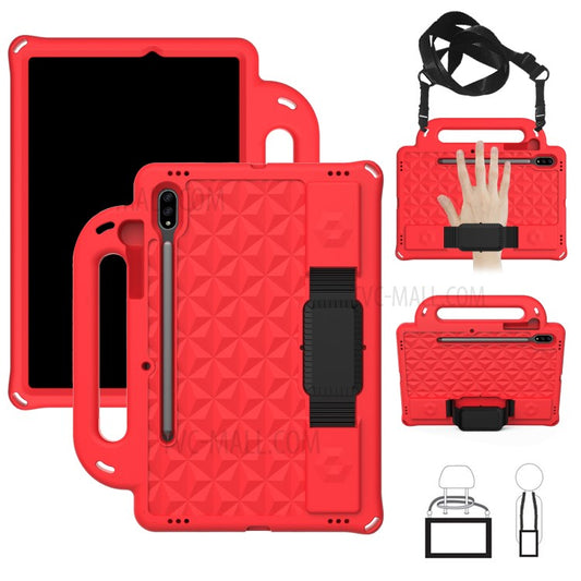 Rhombus Design EVA Protection Case + Shoulder Strap for Samsung Galaxy Tab S7 / S8 - Red
