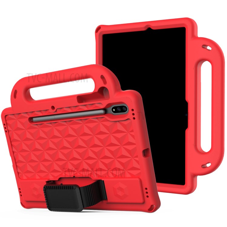 Rhombus Design EVA Protection Case + Shoulder Strap for Samsung Galaxy Tab S7 / S8 - Red