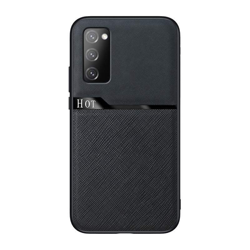 Leather Skin Precise Cut-out TPU Hybrid Cover for Samsung Galaxy S20 FE/S20 Fan Edition/S20 FE 5G/S20 Fan Edition 5G - Black