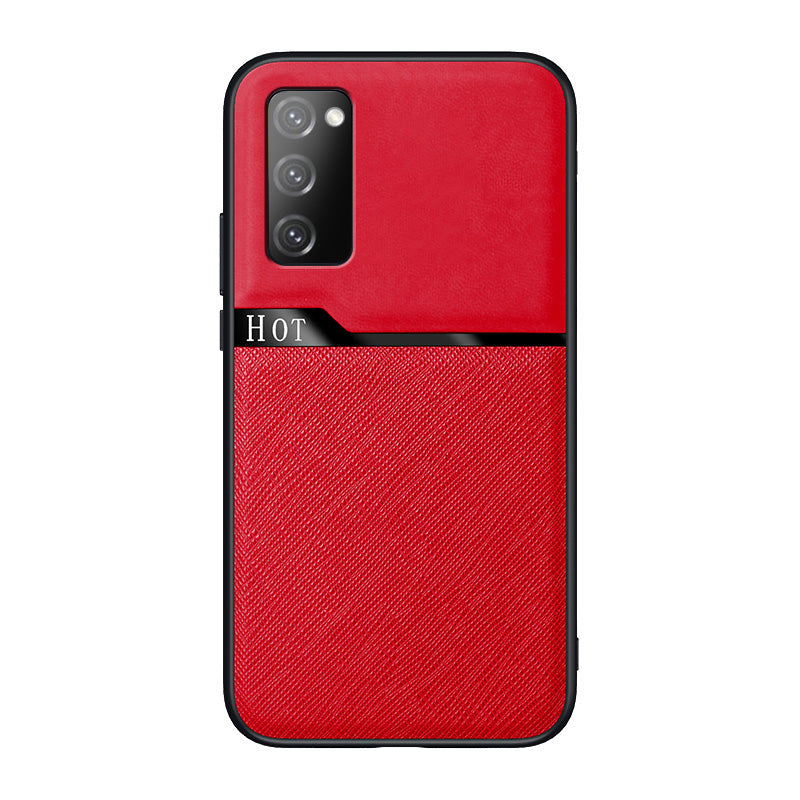 Leather Skin Precise Cut-out TPU Hybrid Cover for Samsung Galaxy S20 FE/S20 Fan Edition/S20 FE 5G/S20 Fan Edition 5G - Red
