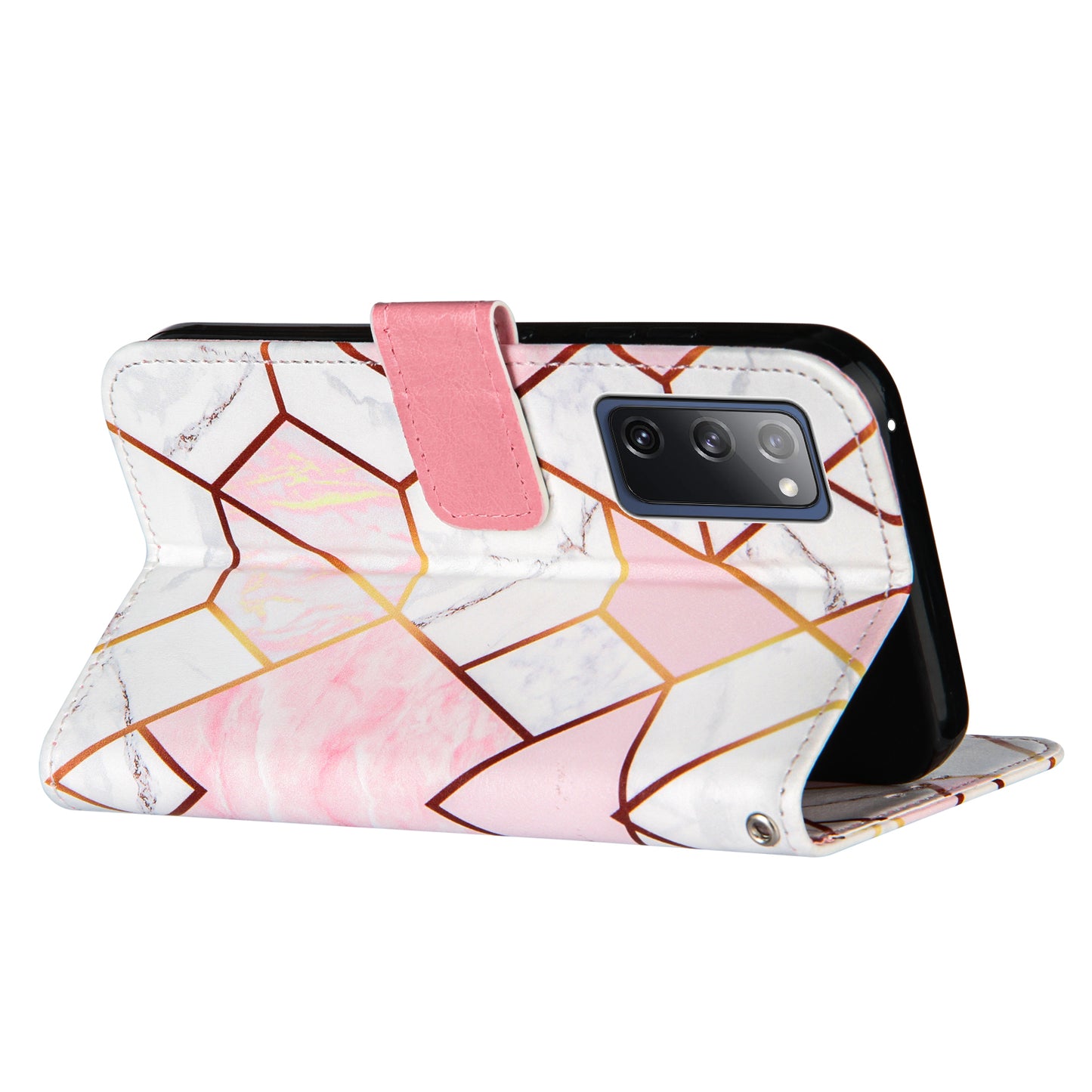 Full Protection Wallet Stand TPU + PU Leather Cover with Splicing Marble Pattern for Samsung Galaxy S20 FE 4G/FE 5G/S20 Lite/S20 FE 2022 - Pink