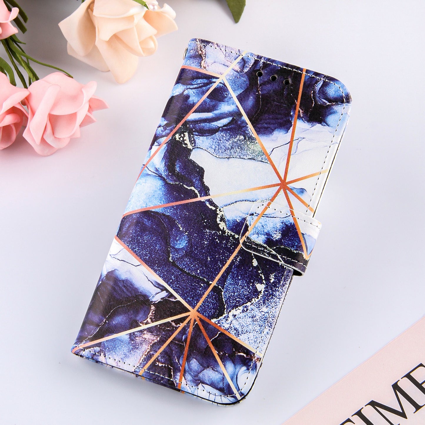 Full Protection Wallet Stand TPU + PU Leather Cover with Splicing Marble Pattern for Samsung Galaxy S20 FE 4G/FE 5G/S20 Lite/S20 FE 2022 - Dark Blue