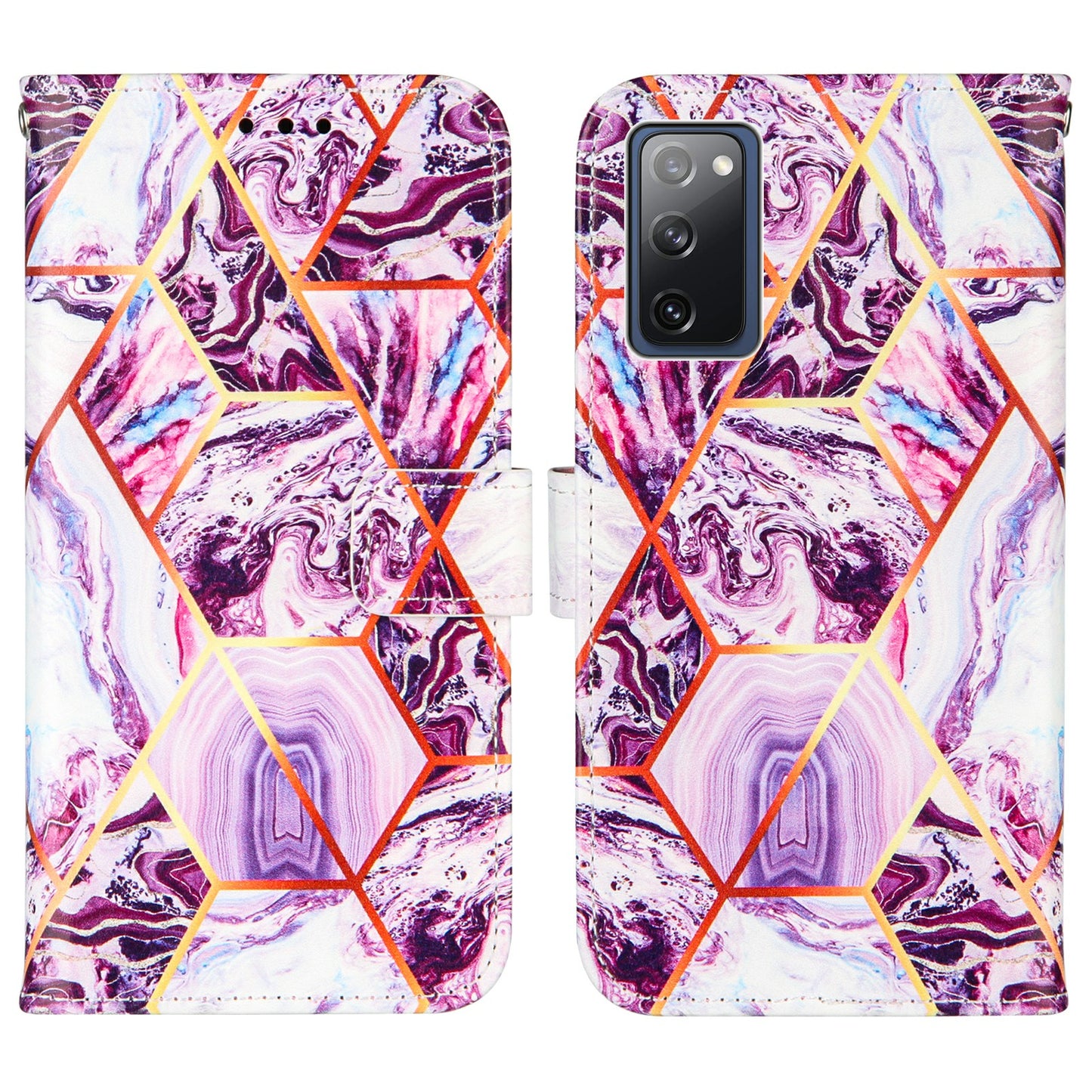 Full Protection Wallet Stand TPU + PU Leather Cover with Splicing Marble Pattern for Samsung Galaxy S20 FE 4G/FE 5G/S20 Lite/S20 FE 2022 - Purple