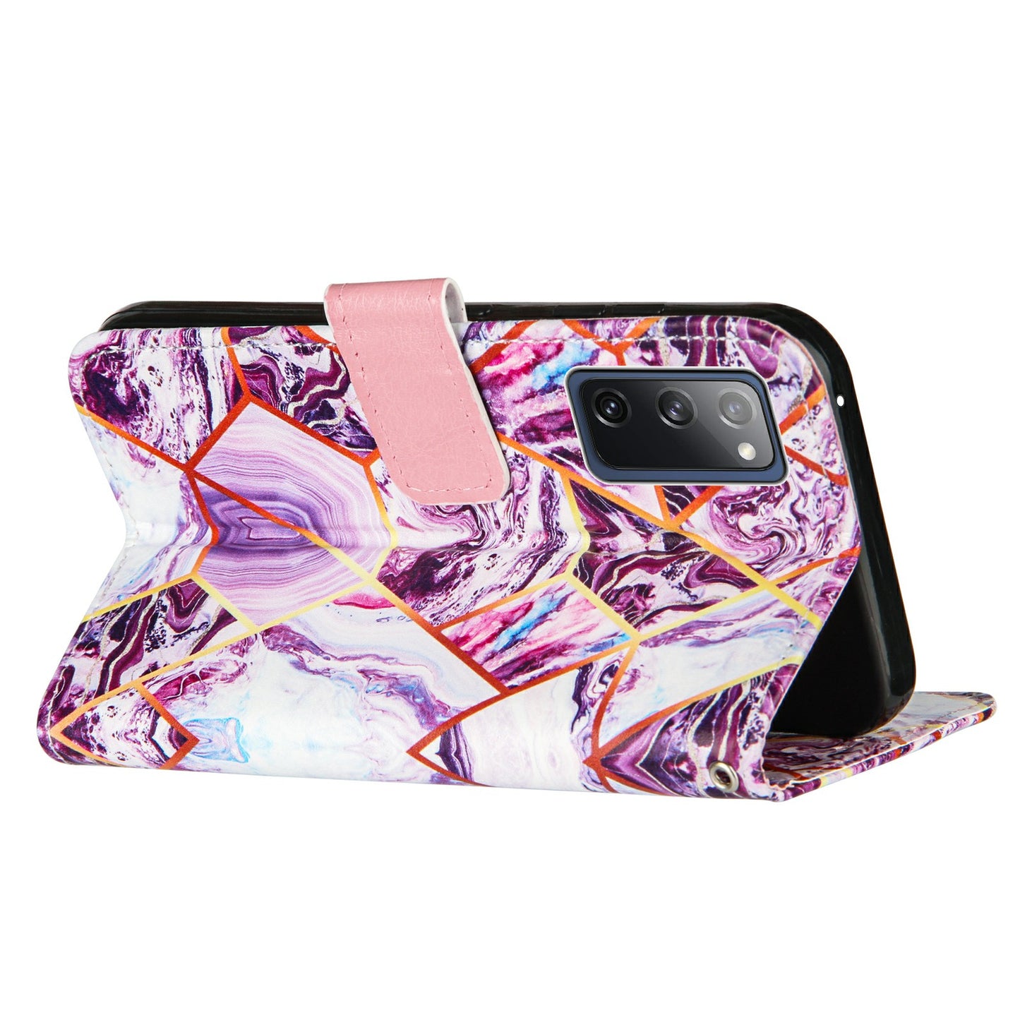Full Protection Wallet Stand TPU + PU Leather Cover with Splicing Marble Pattern for Samsung Galaxy S20 FE 4G/FE 5G/S20 Lite/S20 FE 2022 - Purple
