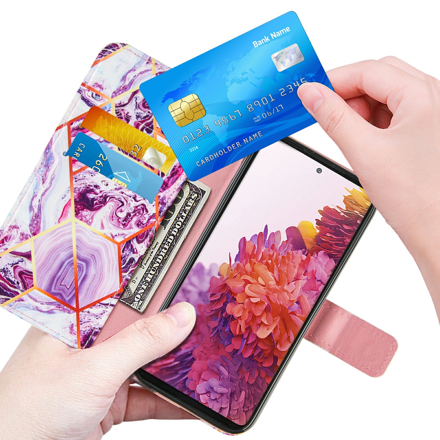 Full Protection Wallet Stand TPU + PU Leather Cover with Splicing Marble Pattern for Samsung Galaxy S20 FE 4G/FE 5G/S20 Lite/S20 FE 2022 - Purple