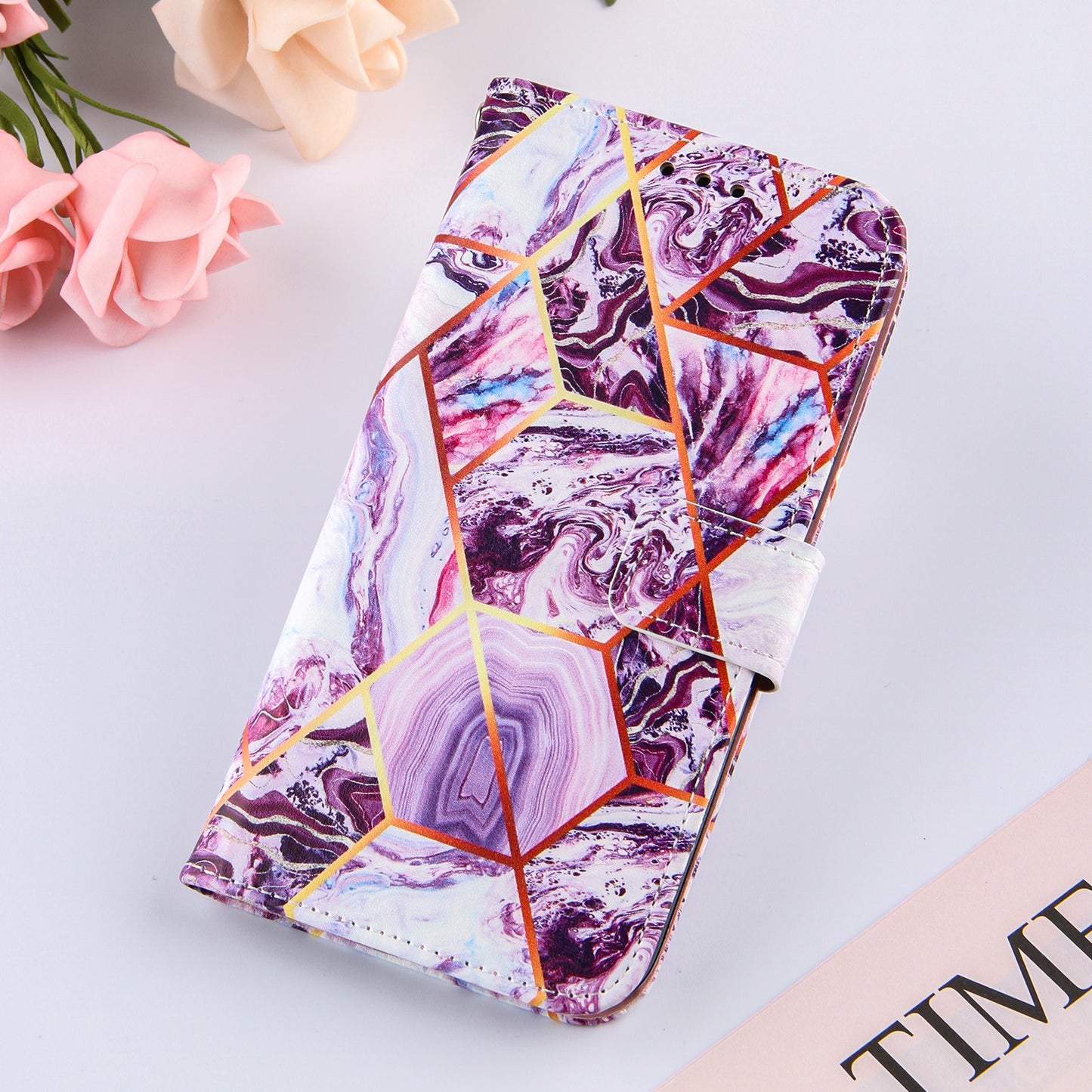 Full Protection Wallet Stand TPU + PU Leather Cover with Splicing Marble Pattern for Samsung Galaxy S20 FE 4G/FE 5G/S20 Lite/S20 FE 2022 - Purple