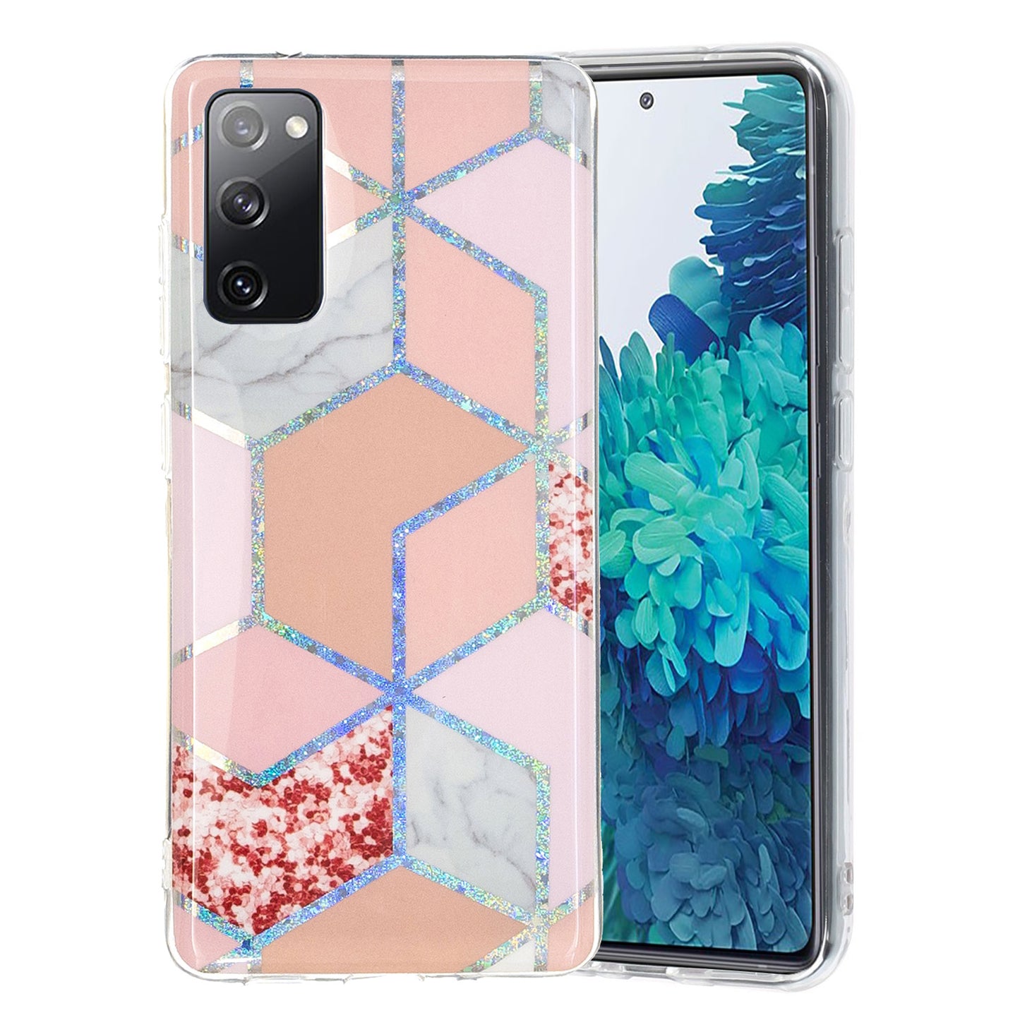Marble Pattern Printing IMD Design TPU Cover for Samsung Galaxy S20 FE 4G/FE 5G/S20 Lite/S20 FE 2022 - Pink/Rhombus