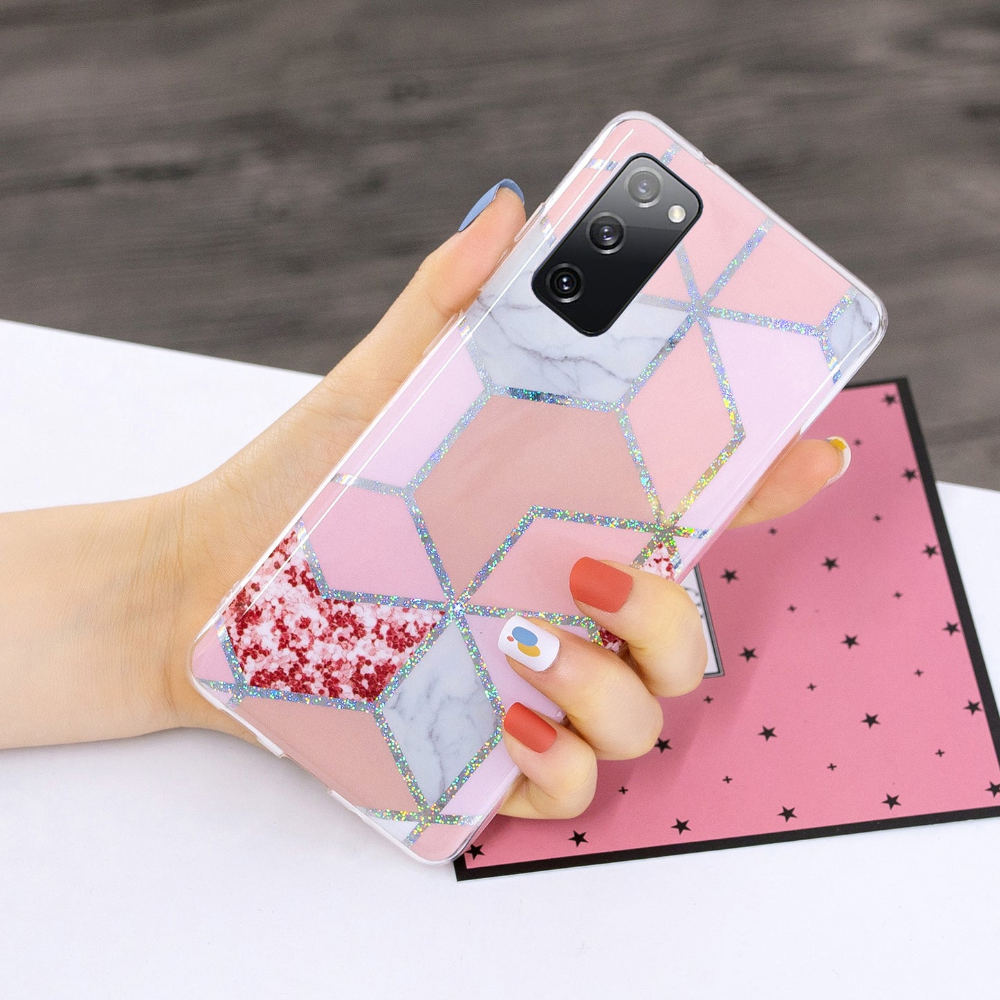 Marble Pattern Printing IMD Design TPU Cover for Samsung Galaxy S20 FE 4G/FE 5G/S20 Lite/S20 FE 2022 - Pink/Rhombus