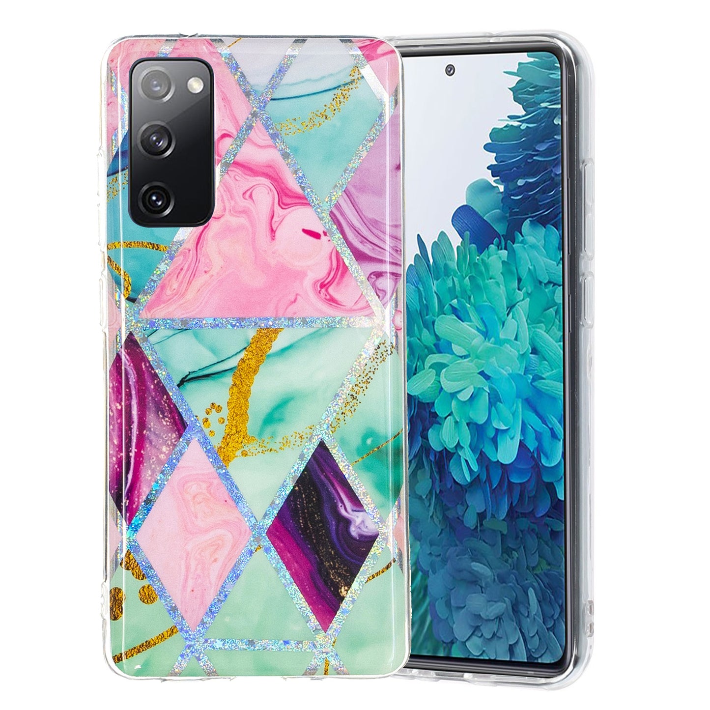 Marble Pattern Printing IMD Design TPU Cover for Samsung Galaxy S20 FE 4G/FE 5G/S20 Lite/S20 FE 2022 - Triangle and Rhombus