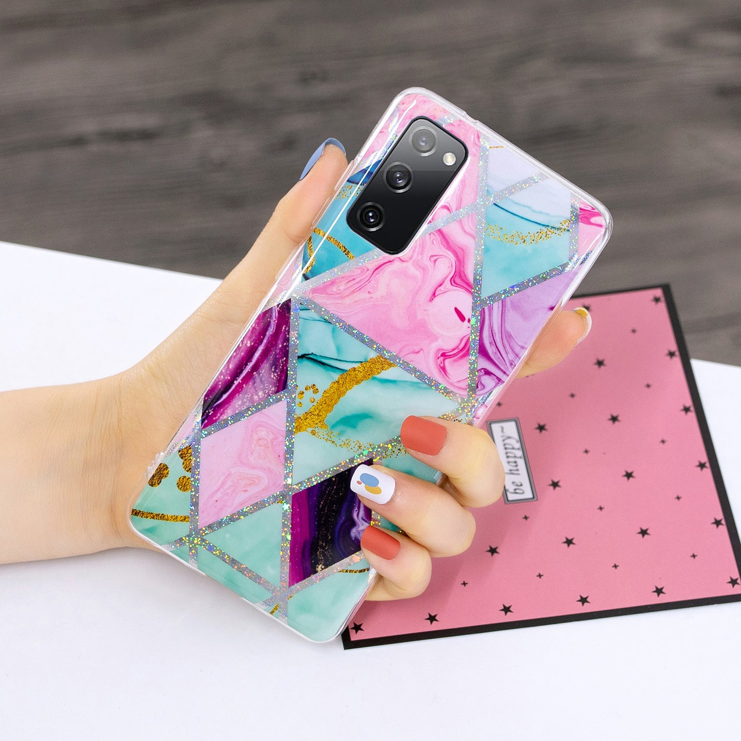 Marble Pattern Printing IMD Design TPU Cover for Samsung Galaxy S20 FE 4G/FE 5G/S20 Lite/S20 FE 2022 - Triangle and Rhombus