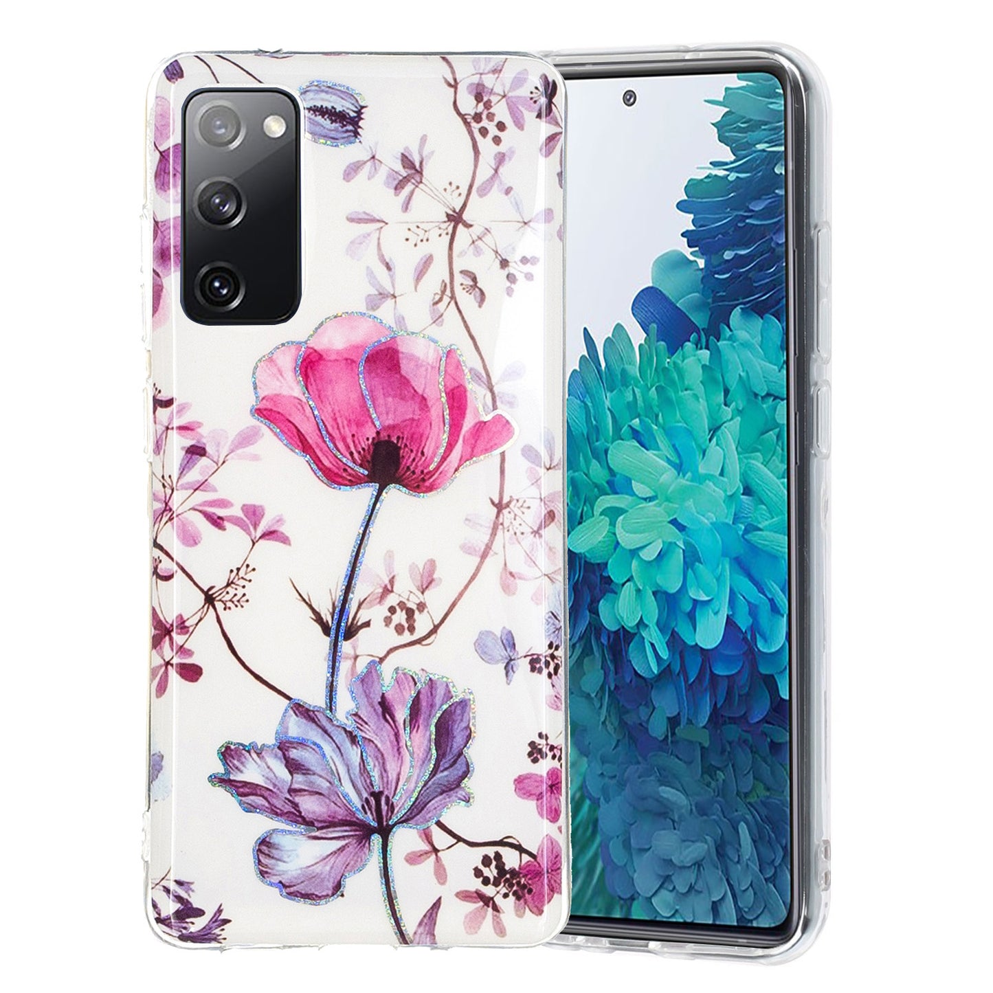 Marble Pattern Printing IMD Design TPU Cover for Samsung Galaxy S20 FE 4G/FE 5G/S20 Lite/S20 FE 2022 - Lotus