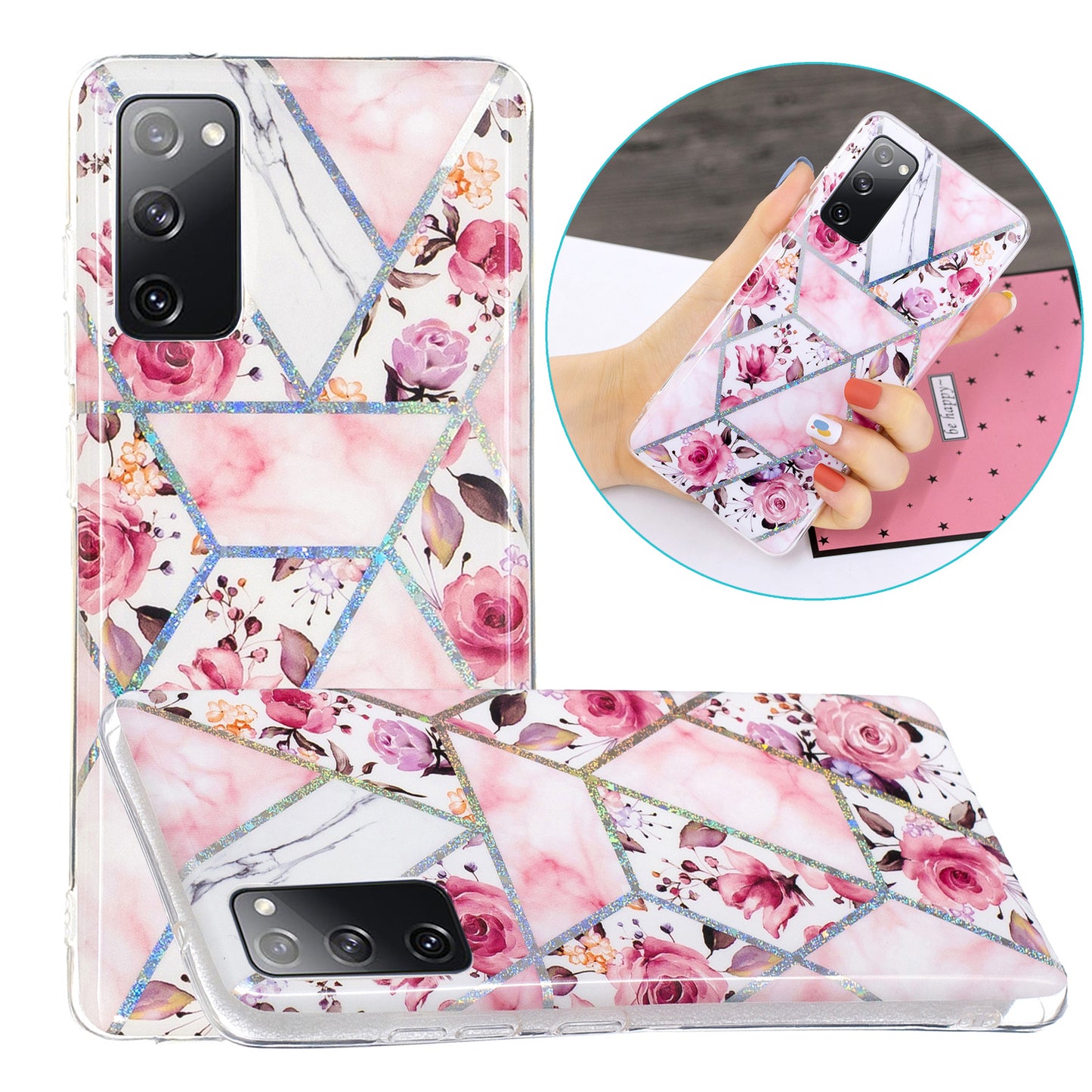 Marble Pattern Printing IMD Design TPU Cover for Samsung Galaxy S20 FE 4G/FE 5G/S20 Lite/S20 FE 2022 - Rose