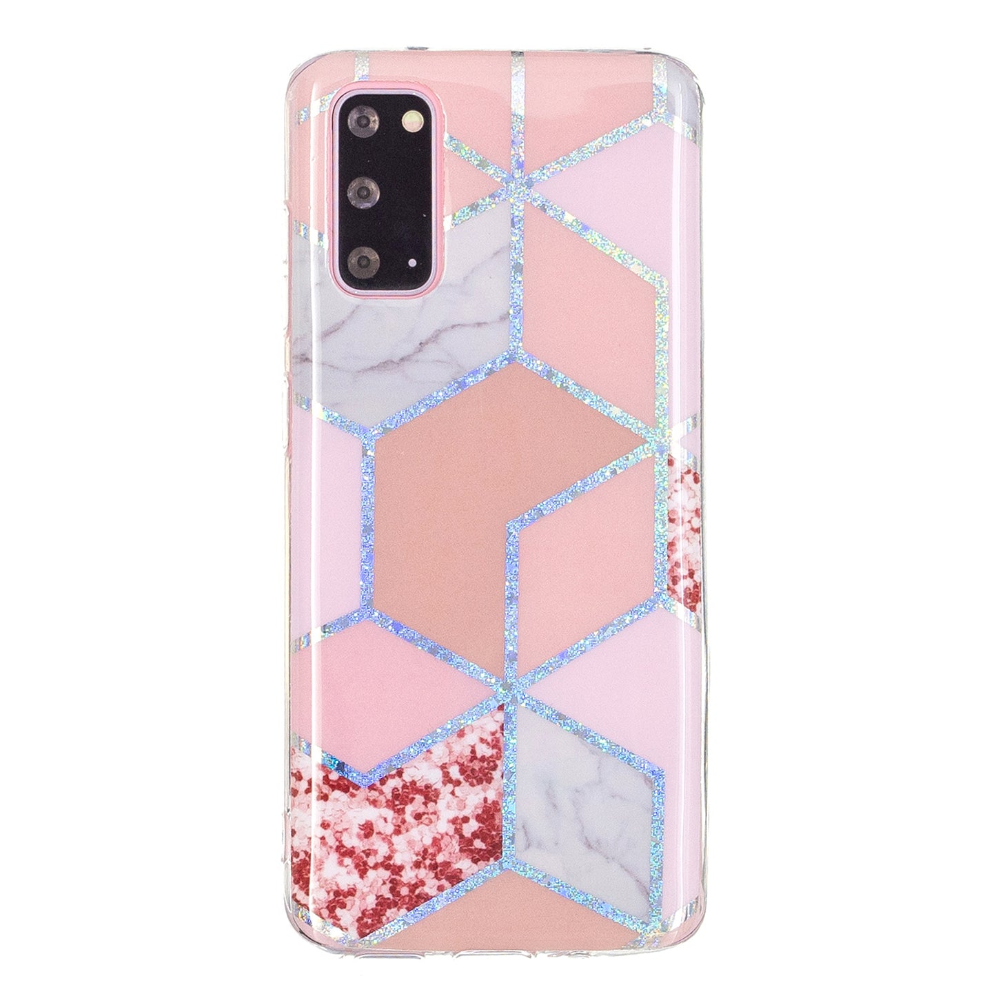 Marble Pattern Printing IMD Design TPU Case for Samsung Galaxy S20 4G/S20 5G - Pink Rhombus