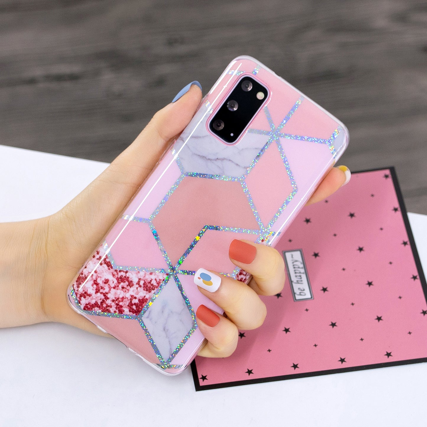 Marble Pattern Printing IMD Design TPU Case for Samsung Galaxy S20 4G/S20 5G - Pink Rhombus