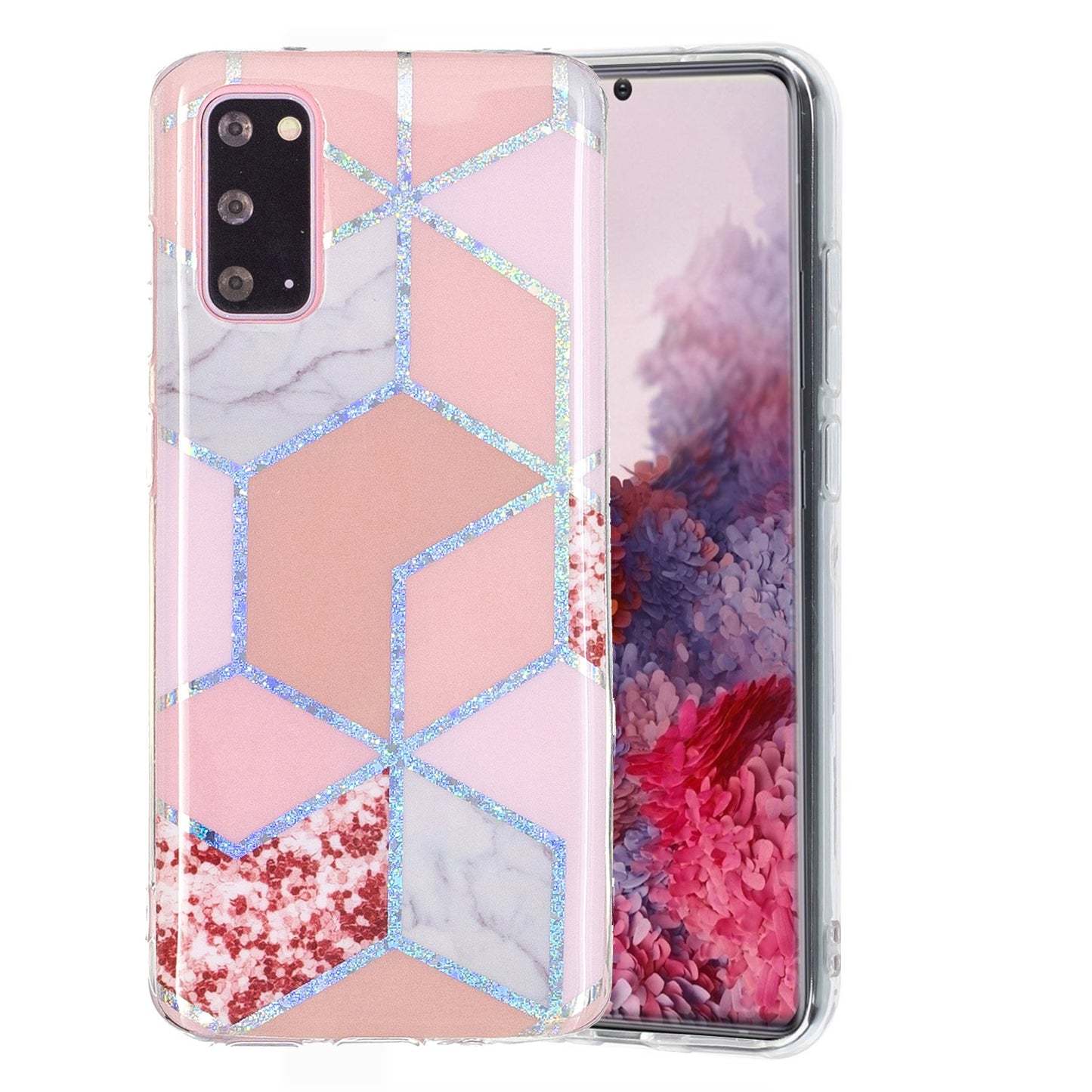 Marble Pattern Printing IMD Design TPU Case for Samsung Galaxy S20 4G/S20 5G - Pink Rhombus