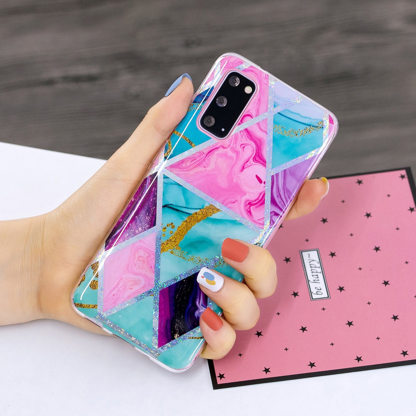 Marble Pattern Printing IMD Design TPU Case for Samsung Galaxy S20 4G/S20 5G - Triangle and Rhombus