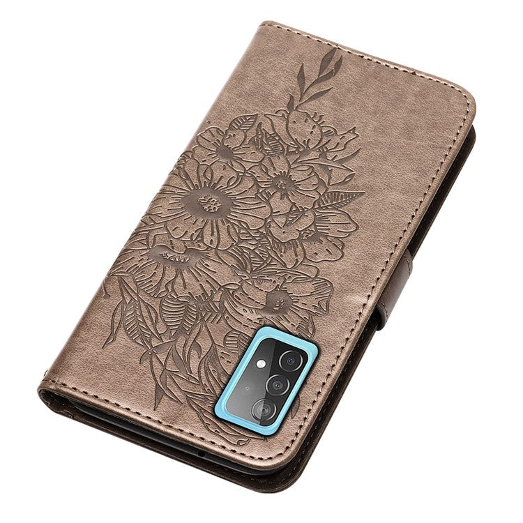 Imprint Butterfly Flower Pattern Wallet Stand Leather Case for Samsung Galaxy A52 4G/5G / A52s 5G - Grey