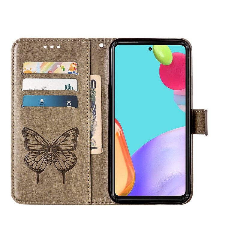 Imprint Butterfly Flower Pattern Wallet Stand Leather Case for Samsung Galaxy A52 4G/5G / A52s 5G - Grey