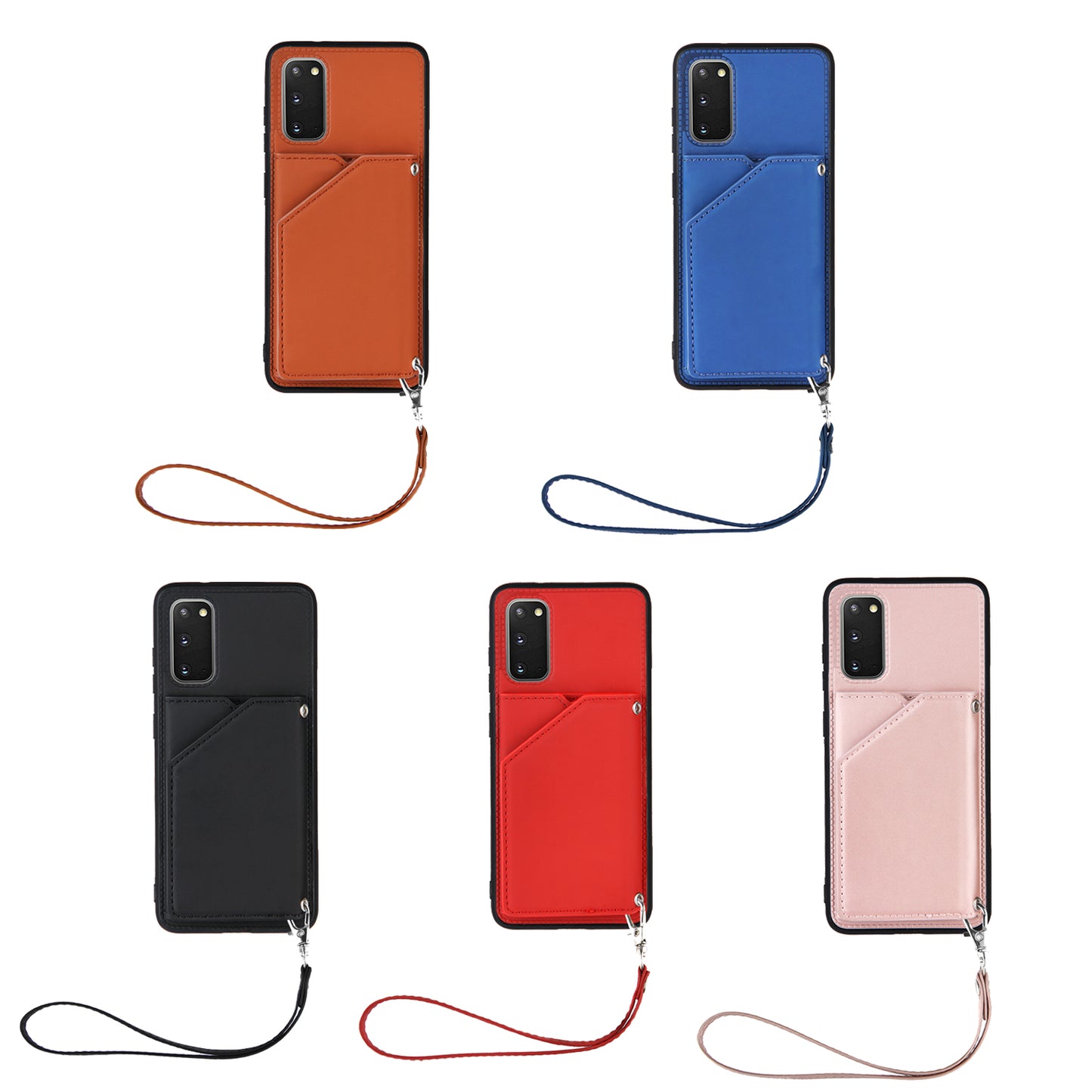 Rubberized Leather Skin Card Holder Design TPU Phone Case with Kickstand for Samsung Galaxy S20 4G/S20 5G - Black