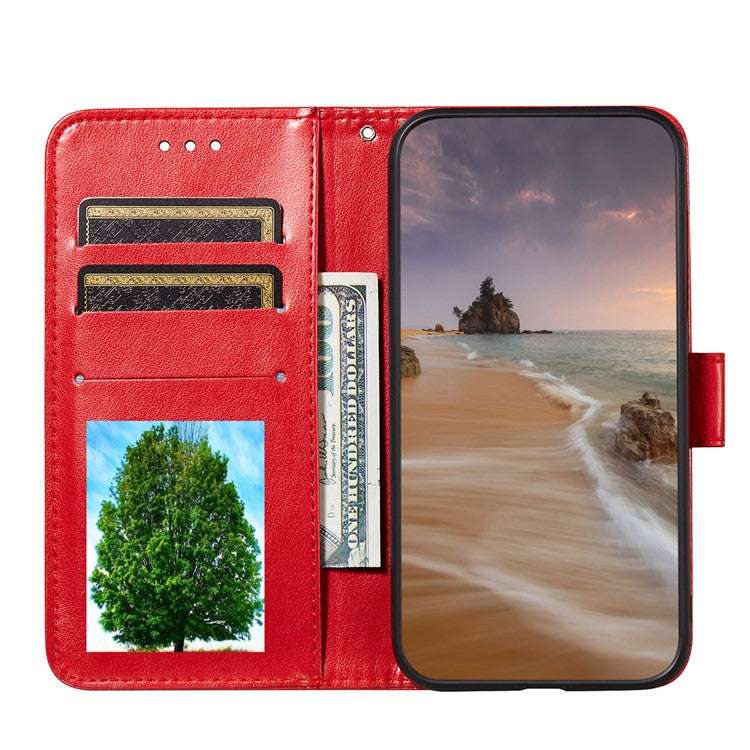 For Samsung Galaxy A52 4G/5G / A52s 5G Imprinted Rose Flower Butterflies Pattern Leather Wallet Stand Case - Red