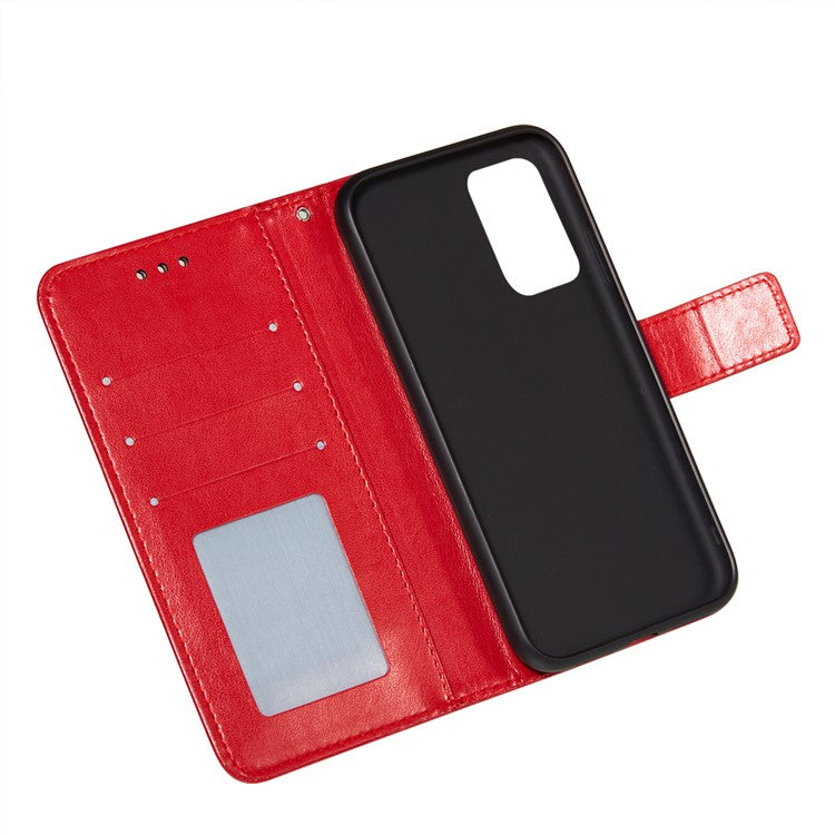 For Samsung Galaxy A52 4G/5G / A52s 5G Imprinted Rose Flower Butterflies Pattern Leather Wallet Stand Case - Red