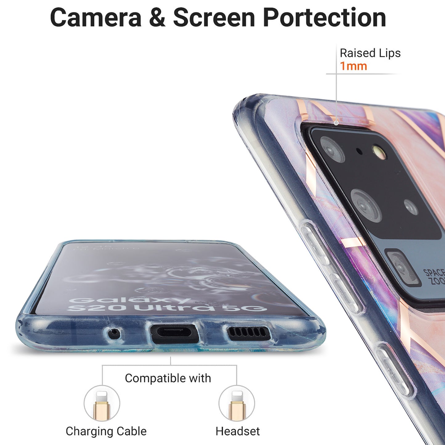 Marble Pattern Electroplating IMD 2.0mm TPU Protector Case for Samsung Galaxy S20 Ultra - Style F