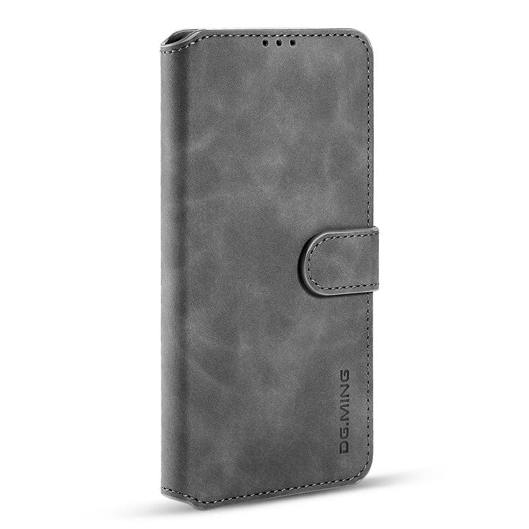 For Samsung Galaxy S21 4G/5G DG.MING Retro Style Leather Wallet Case Stand Cover - Grey