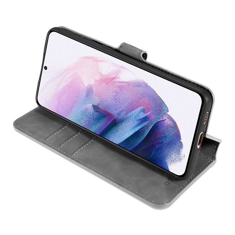 For Samsung Galaxy S21 4G/5G DG.MING Retro Style Leather Wallet Case Stand Cover - Grey