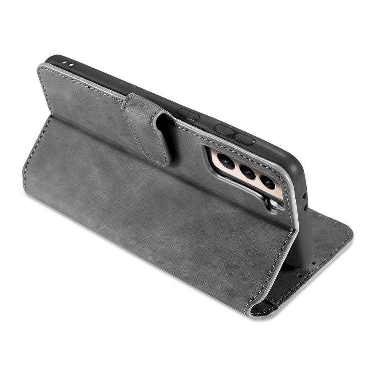 For Samsung Galaxy S21 4G/5G DG.MING Retro Style Leather Wallet Case Stand Cover - Grey