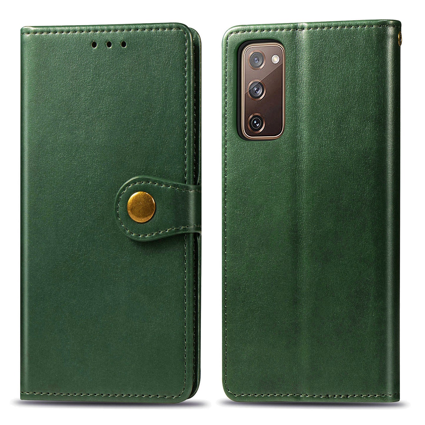 Solid Color Wallet Stand Leather Phone Shell for Samsung Galaxy S20 FE 4G/FE 5G/S20 Lite/S20 FE 2022 - Blackish Green