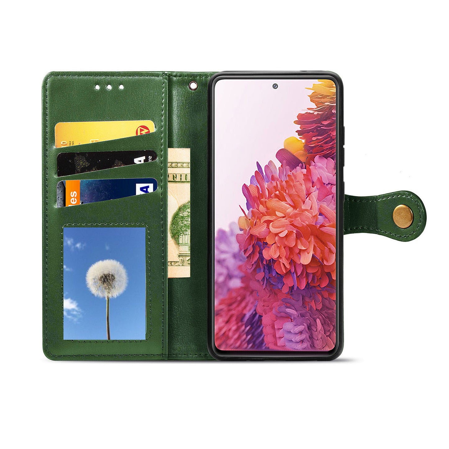 Solid Color Wallet Stand Leather Phone Shell for Samsung Galaxy S20 FE 4G/FE 5G/S20 Lite/S20 FE 2022 - Blackish Green