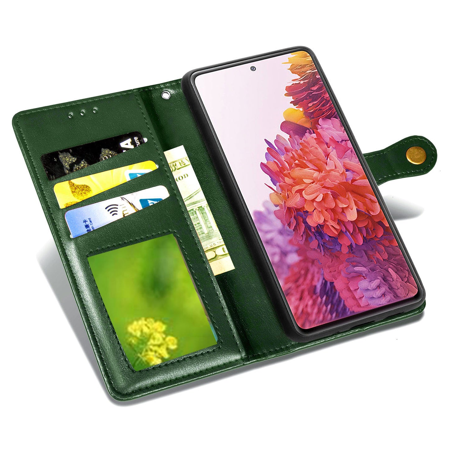 Solid Color Wallet Stand Leather Phone Shell for Samsung Galaxy S20 FE 4G/FE 5G/S20 Lite/S20 FE 2022 - Blackish Green