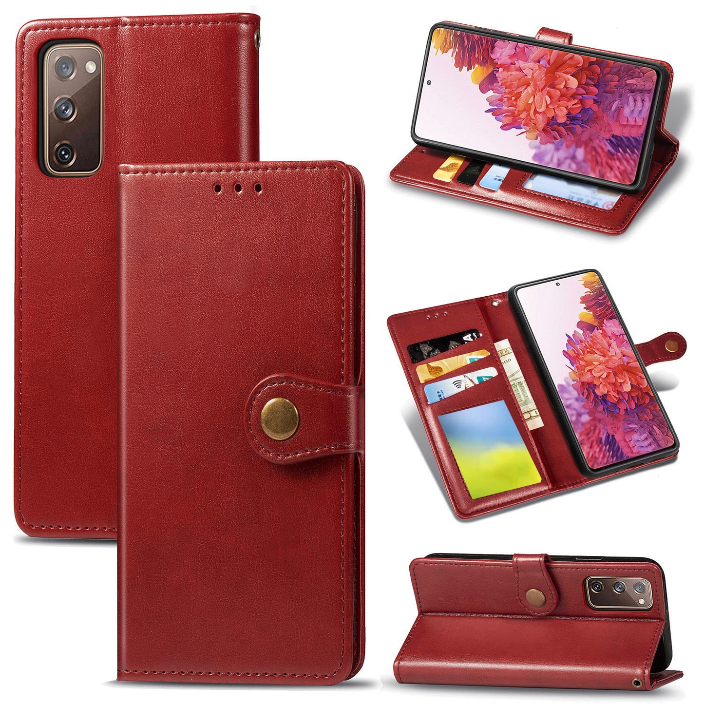 Solid Color Wallet Stand Leather Phone Shell for Samsung Galaxy S20 FE 4G/FE 5G/S20 Lite/S20 FE 2022 - Red