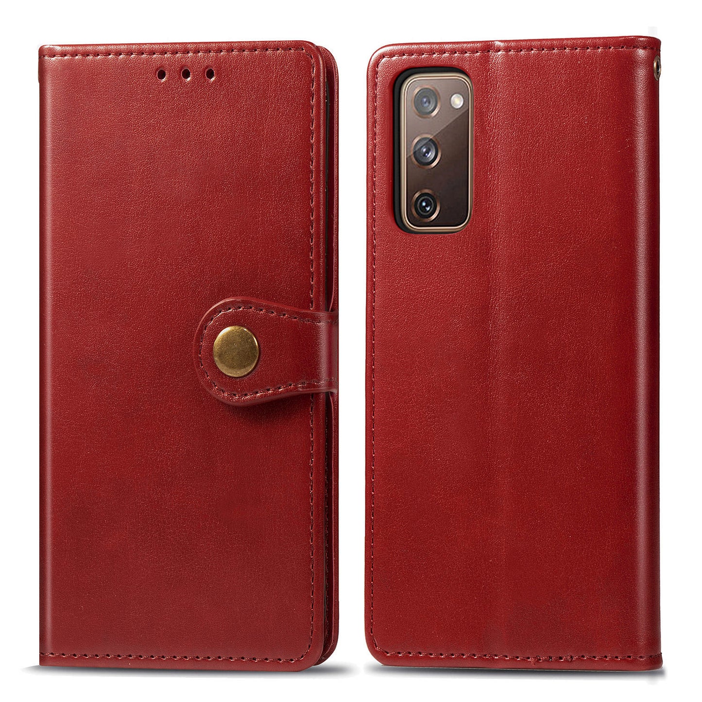Solid Color Wallet Stand Leather Phone Shell for Samsung Galaxy S20 FE 4G/FE 5G/S20 Lite/S20 FE 2022 - Red