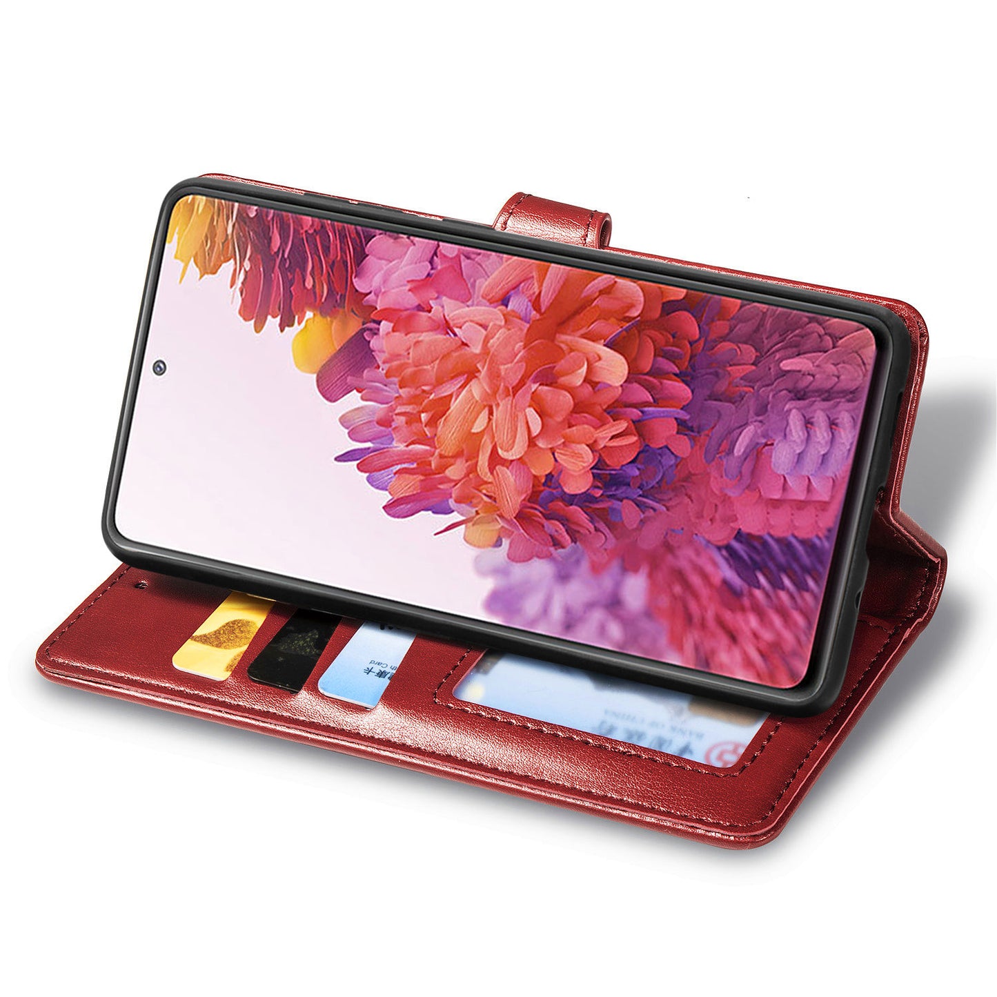 Solid Color Wallet Stand Leather Phone Shell for Samsung Galaxy S20 FE 4G/FE 5G/S20 Lite/S20 FE 2022 - Red