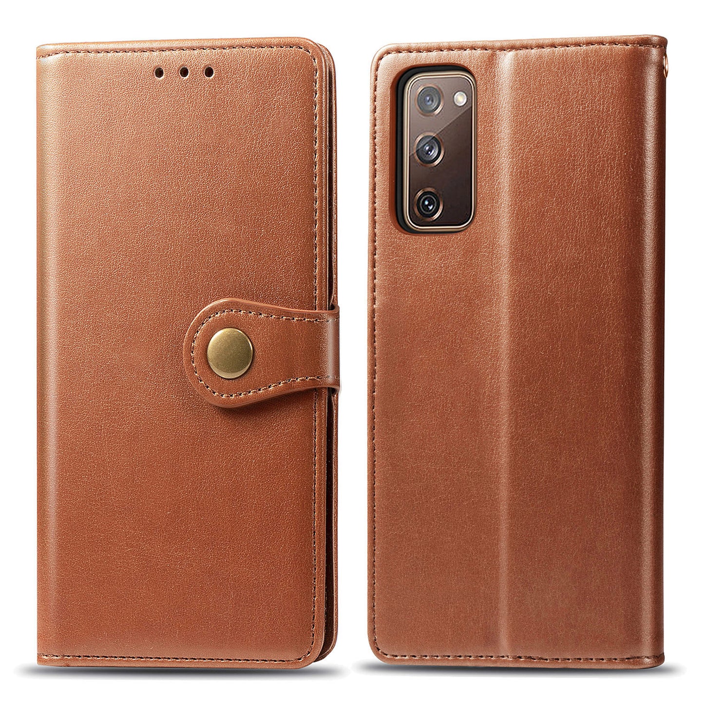 Solid Color Wallet Stand Leather Phone Shell for Samsung Galaxy S20 FE 4G/FE 5G/S20 Lite/S20 FE 2022 - Light Brown