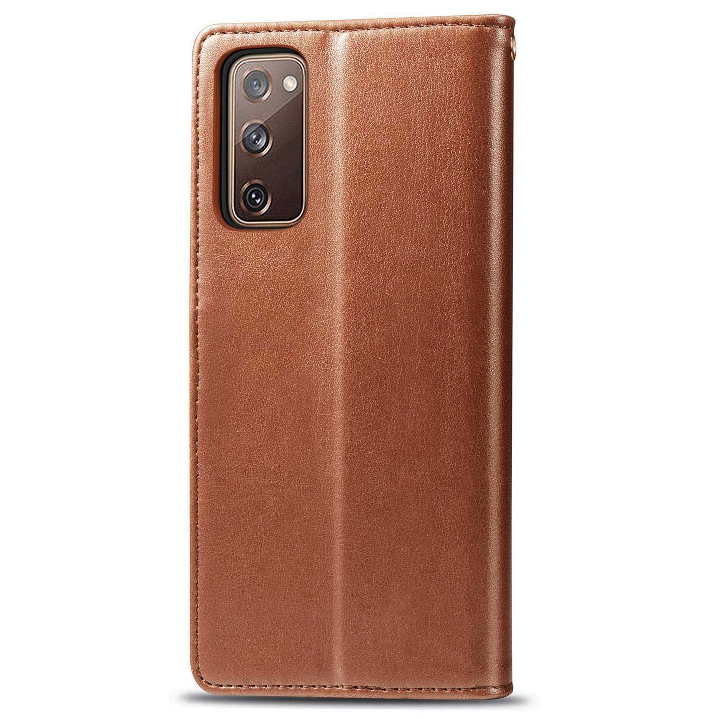 Solid Color Wallet Stand Leather Phone Shell for Samsung Galaxy S20 FE 4G/FE 5G/S20 Lite/S20 FE 2022 - Light Brown