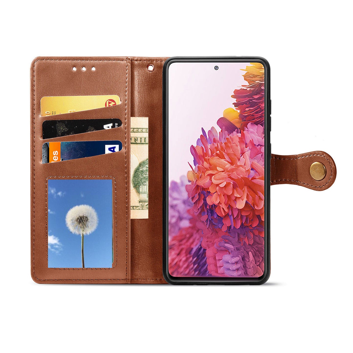 Solid Color Wallet Stand Leather Phone Shell for Samsung Galaxy S20 FE 4G/FE 5G/S20 Lite/S20 FE 2022 - Light Brown