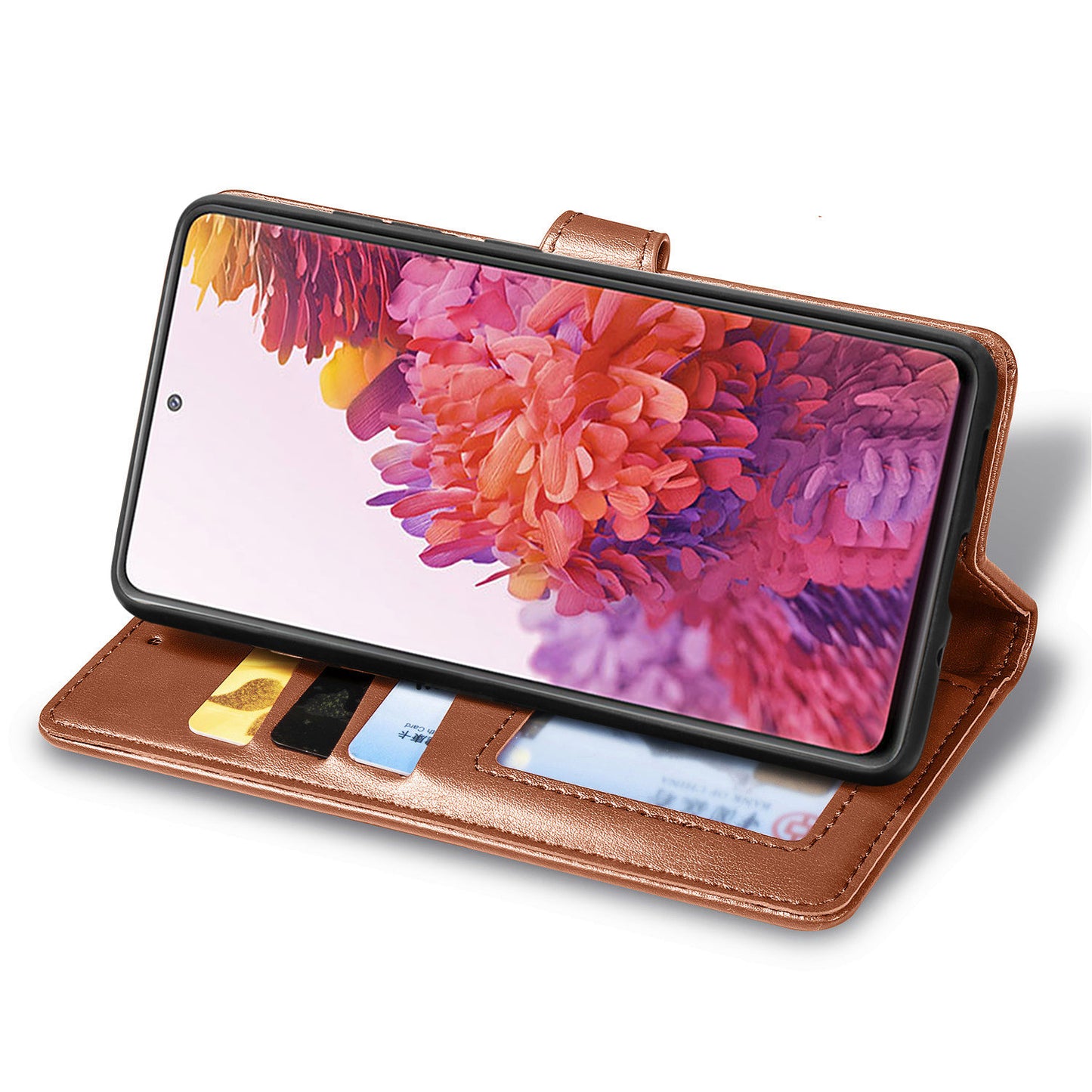 Solid Color Wallet Stand Leather Phone Shell for Samsung Galaxy S20 FE 4G/FE 5G/S20 Lite/S20 FE 2022 - Light Brown