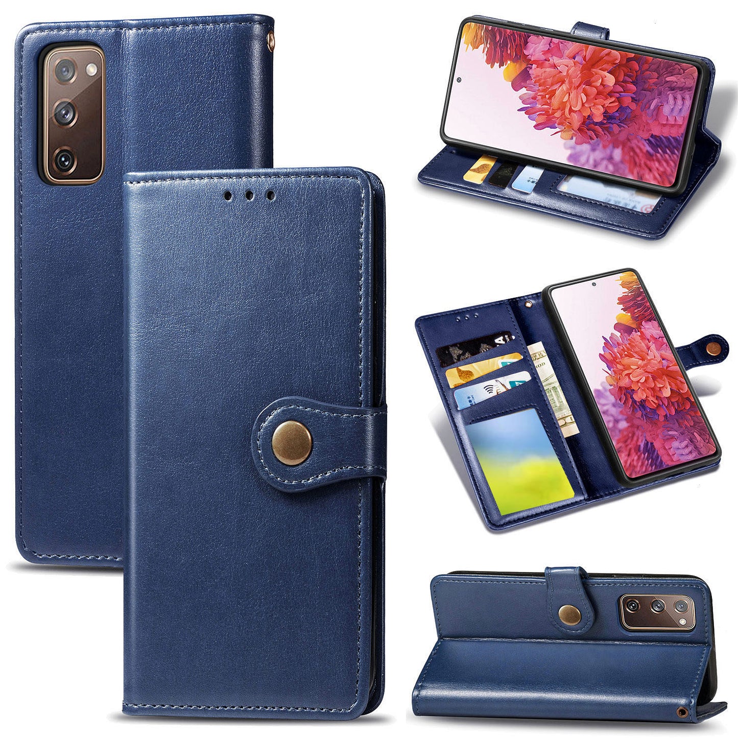 Solid Color Wallet Stand Leather Phone Shell for Samsung Galaxy S20 FE 4G/FE 5G/S20 Lite/S20 FE 2022 - Dark Blue
