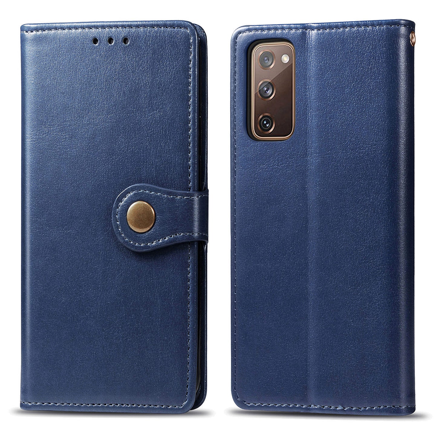 Solid Color Wallet Stand Leather Phone Shell for Samsung Galaxy S20 FE 4G/FE 5G/S20 Lite/S20 FE 2022 - Dark Blue