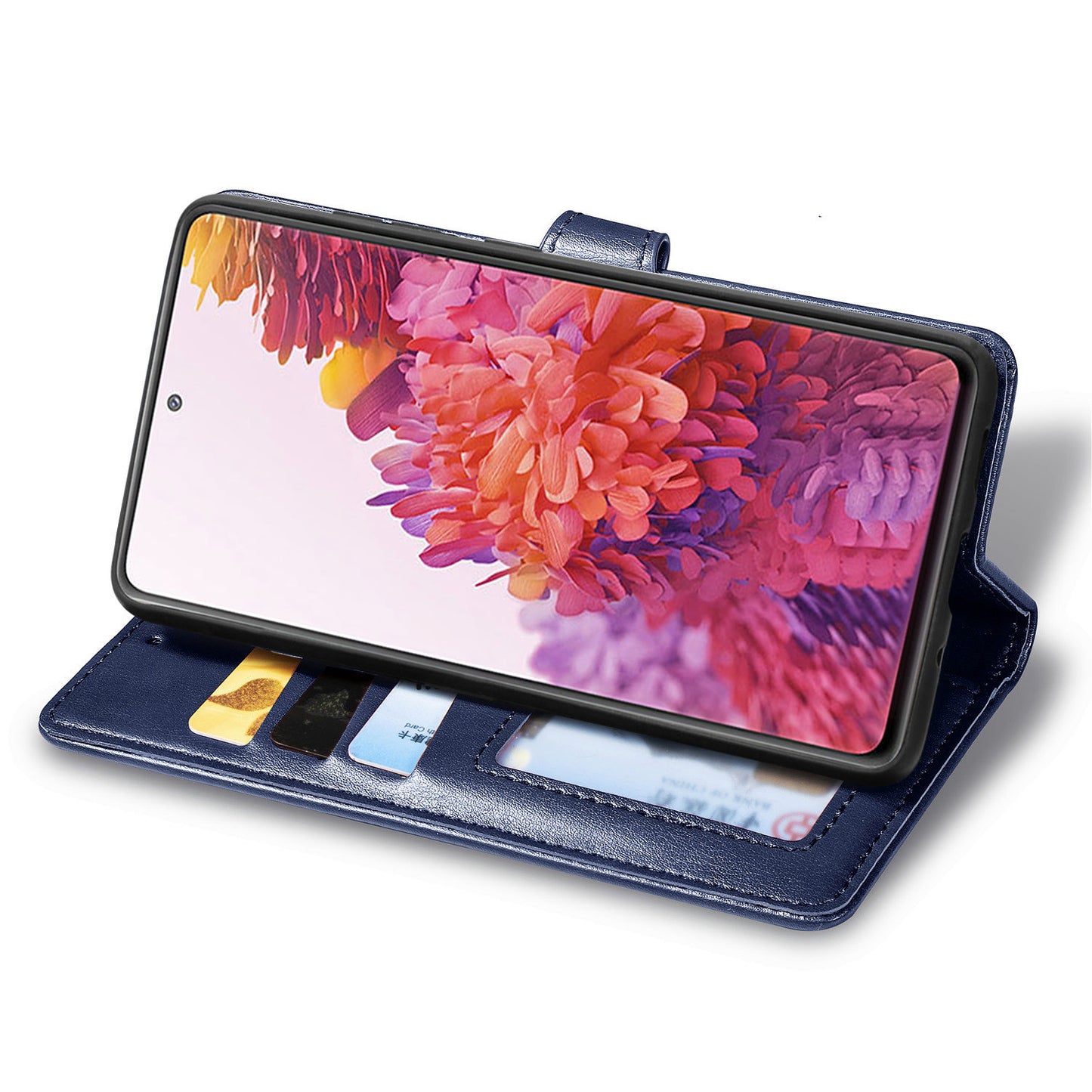 Solid Color Wallet Stand Leather Phone Shell for Samsung Galaxy S20 FE 4G/FE 5G/S20 Lite/S20 FE 2022 - Dark Blue