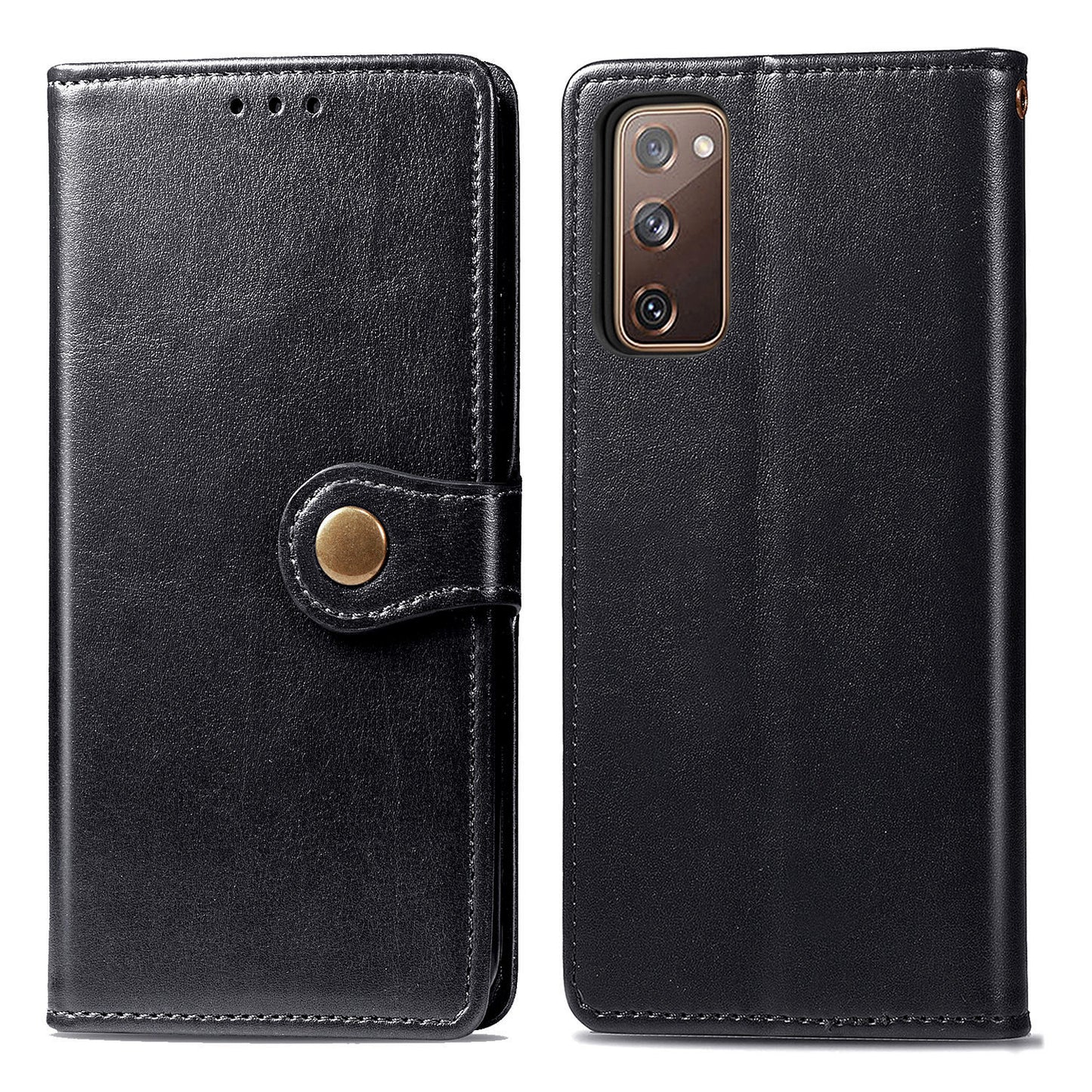 Solid Color Wallet Stand Leather Phone Shell for Samsung Galaxy S20 FE 4G/FE 5G/S20 Lite/S20 FE 2022 - Black