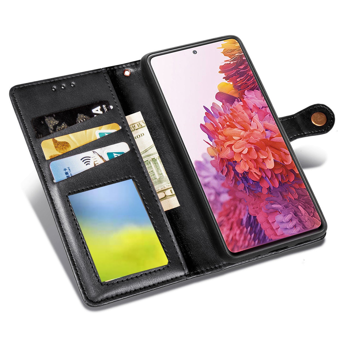Solid Color Wallet Stand Leather Phone Shell for Samsung Galaxy S20 FE 4G/FE 5G/S20 Lite/S20 FE 2022 - Black