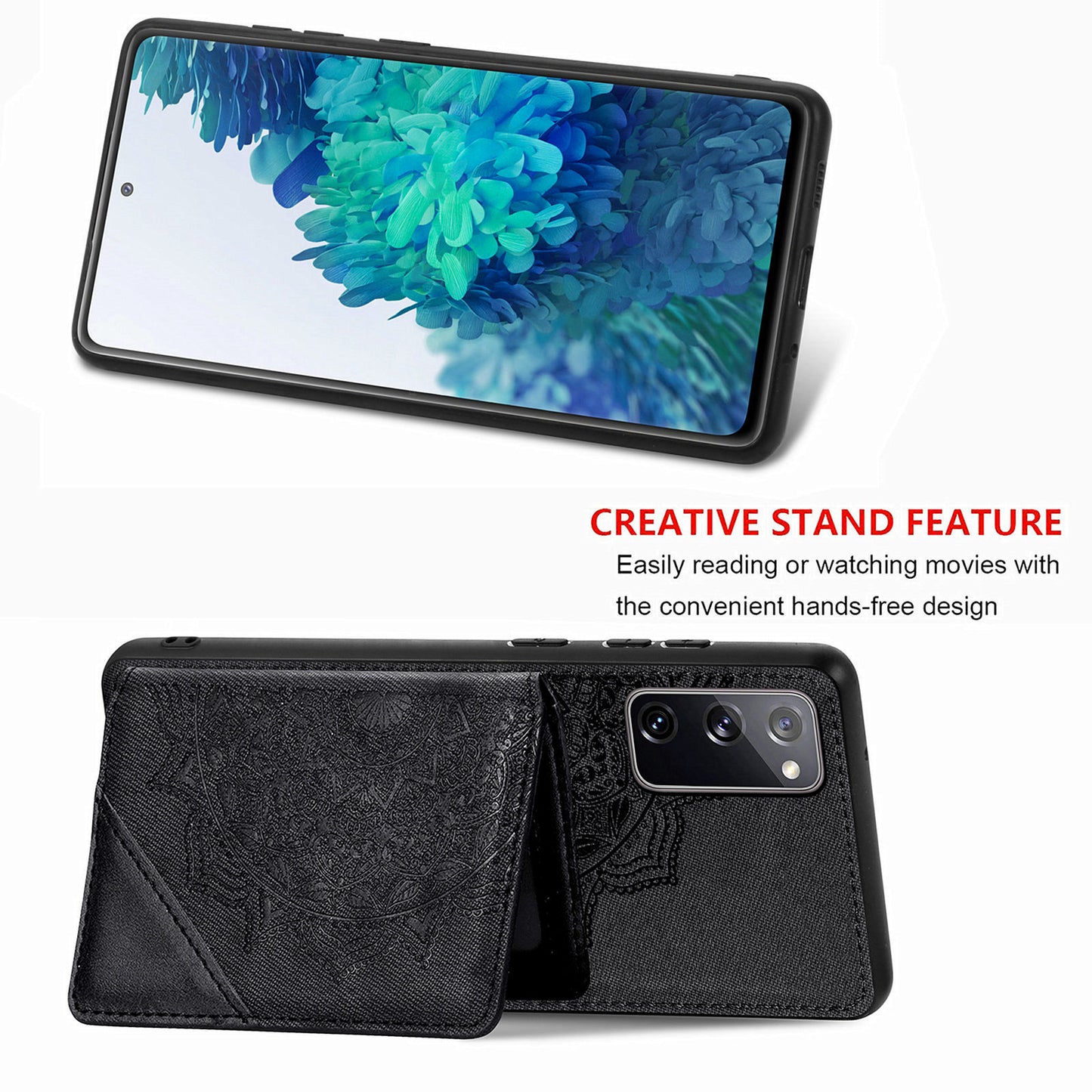Mandala Flower Pattern PU Leather+TPU Flip Wallet Phone Case for Samsung Galaxy S20 FE 4G/FE 5G/S20 Lite/S20 FE 2022 - Black