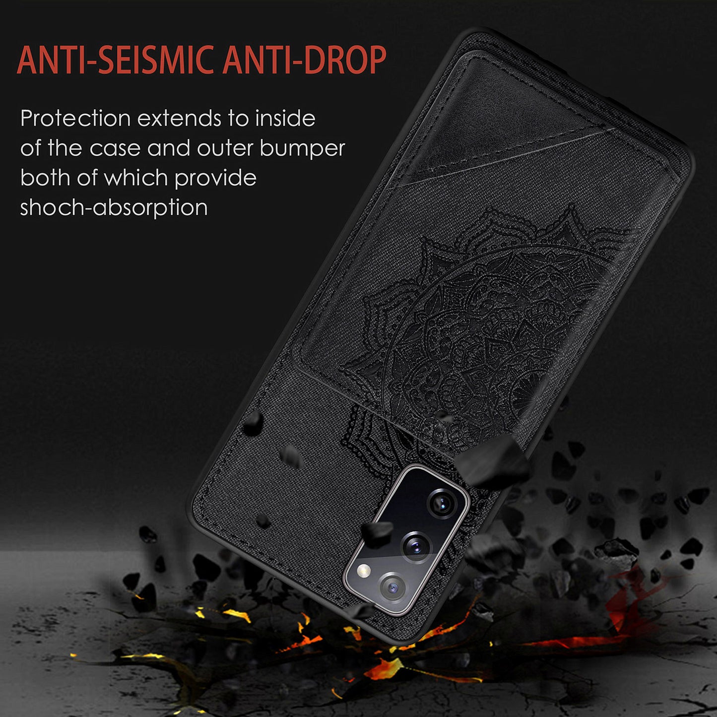 Mandala Flower Pattern PU Leather+TPU Flip Wallet Phone Case for Samsung Galaxy S20 FE 4G/FE 5G/S20 Lite/S20 FE 2022 - Black