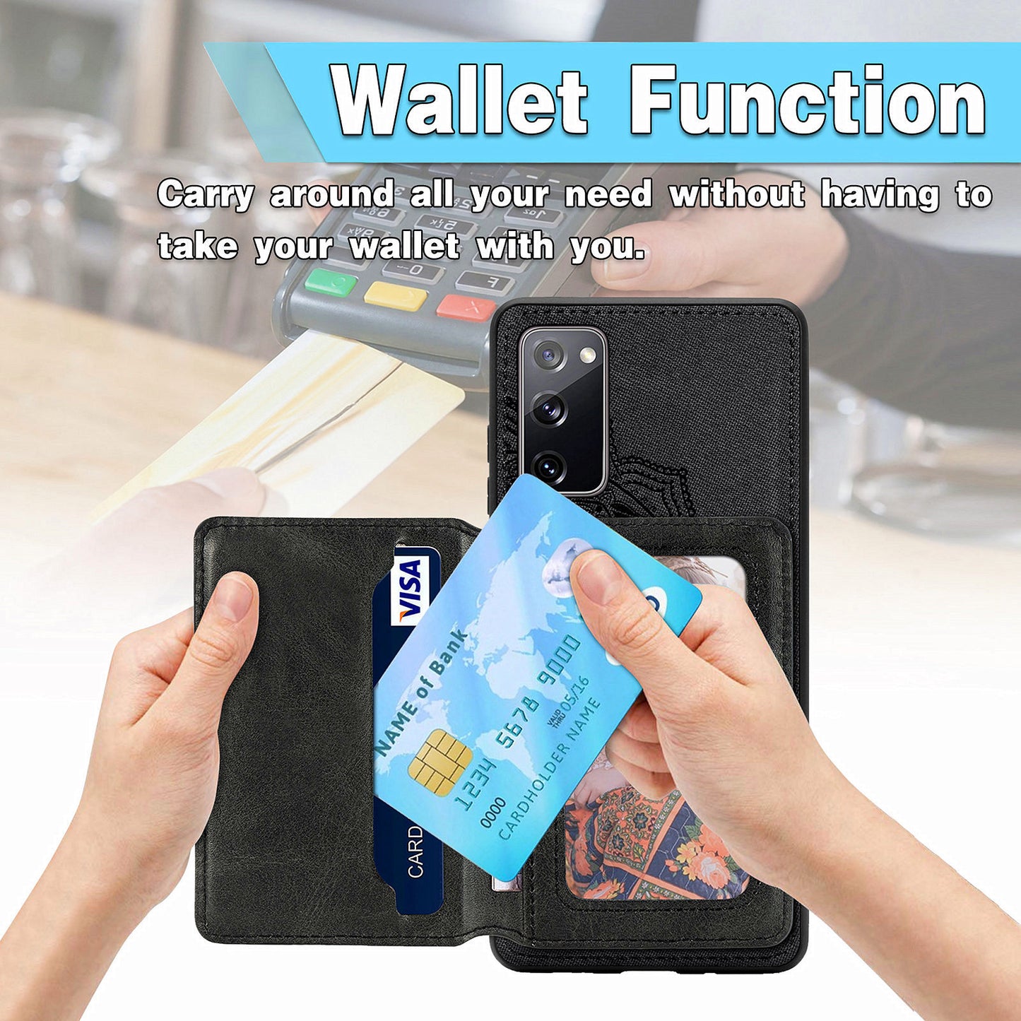 Mandala Flower Pattern PU Leather+TPU Flip Wallet Phone Case for Samsung Galaxy S20 FE 4G/FE 5G/S20 Lite/S20 FE 2022 - Black